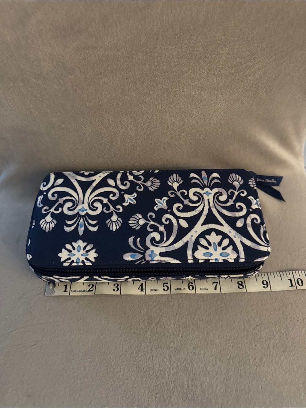 Vera Bradley Steel Blue Magnolias Pattern Zipper Case  New